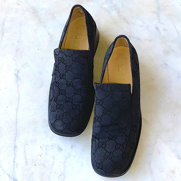 GUCCI GG WOMENS LOAFER VINTAGE BLACK MONOGRAM SIZE 5 ITALY - Picture 4 of 12
